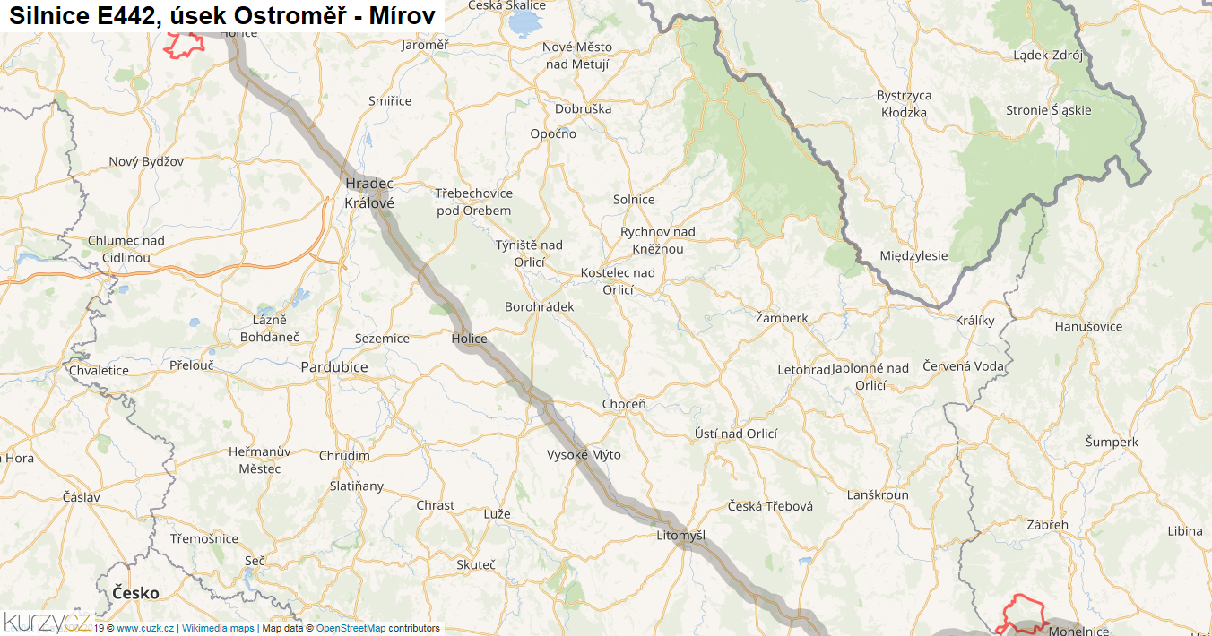 Úsek Ostroměř - Mírov, Silnice E442 - Mapa