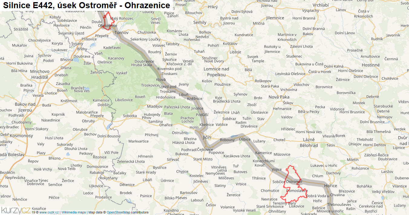 Úsek Ostroměř - Ohrazenice, Silnice E442 - Mapa