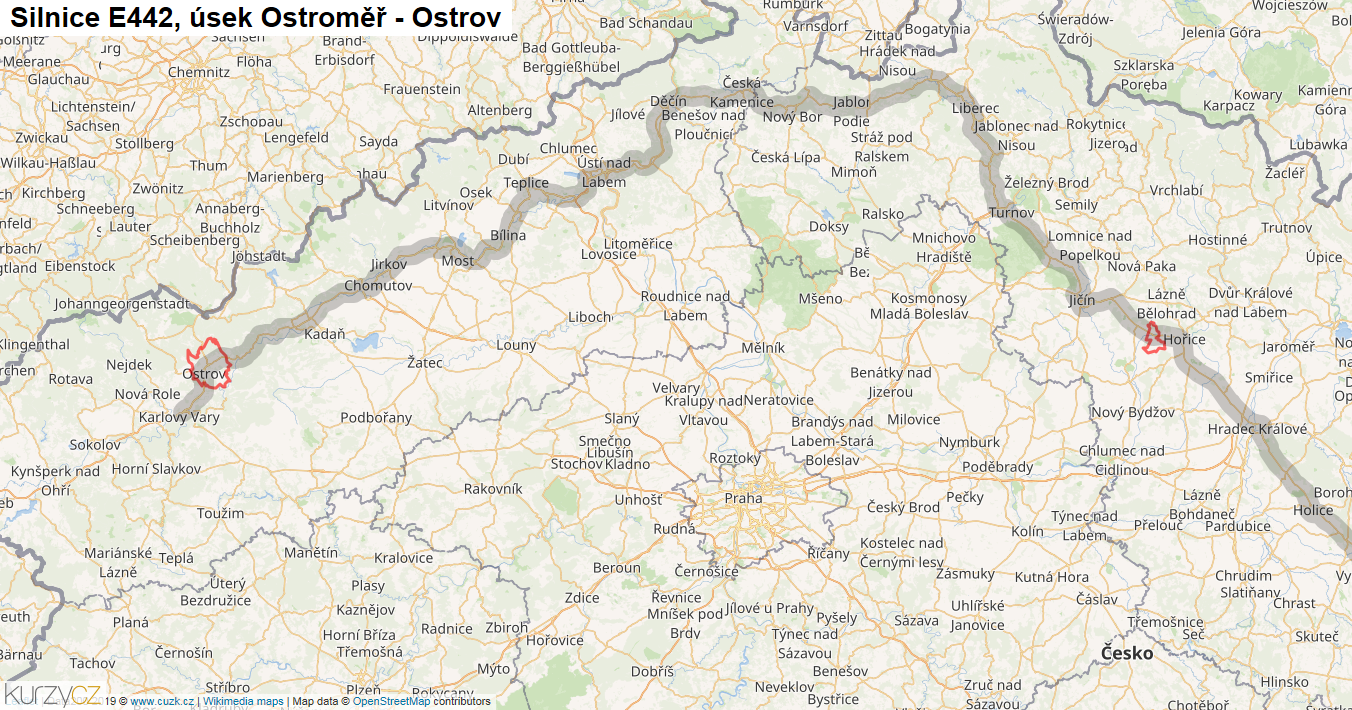 Úsek Ostroměř - Ostrov, Silnice E442 - Mapa