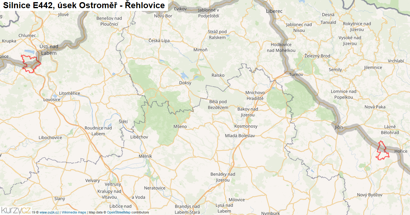 Úsek Ostroměř - Řehlovice, Silnice E442 - Mapa