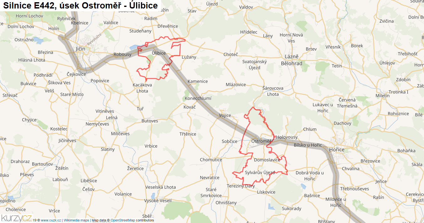 Úsek Ostroměř - Úlibice, Silnice E442 - Mapa