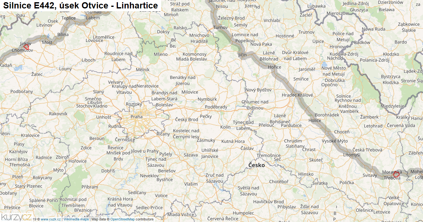 Úsek Otvice - Linhartice, Silnice E442 - Mapa