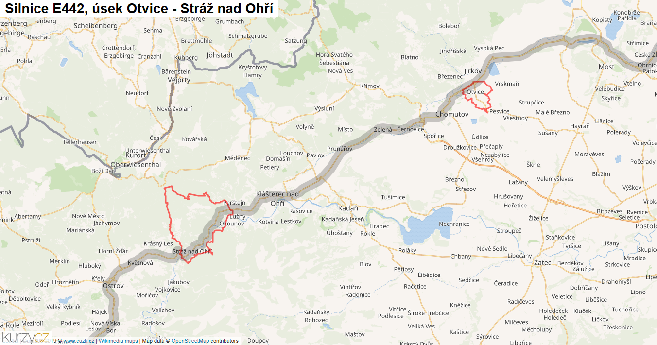 Úsek Otvice - Stráž nad Ohří, Silnice E442 - Mapa