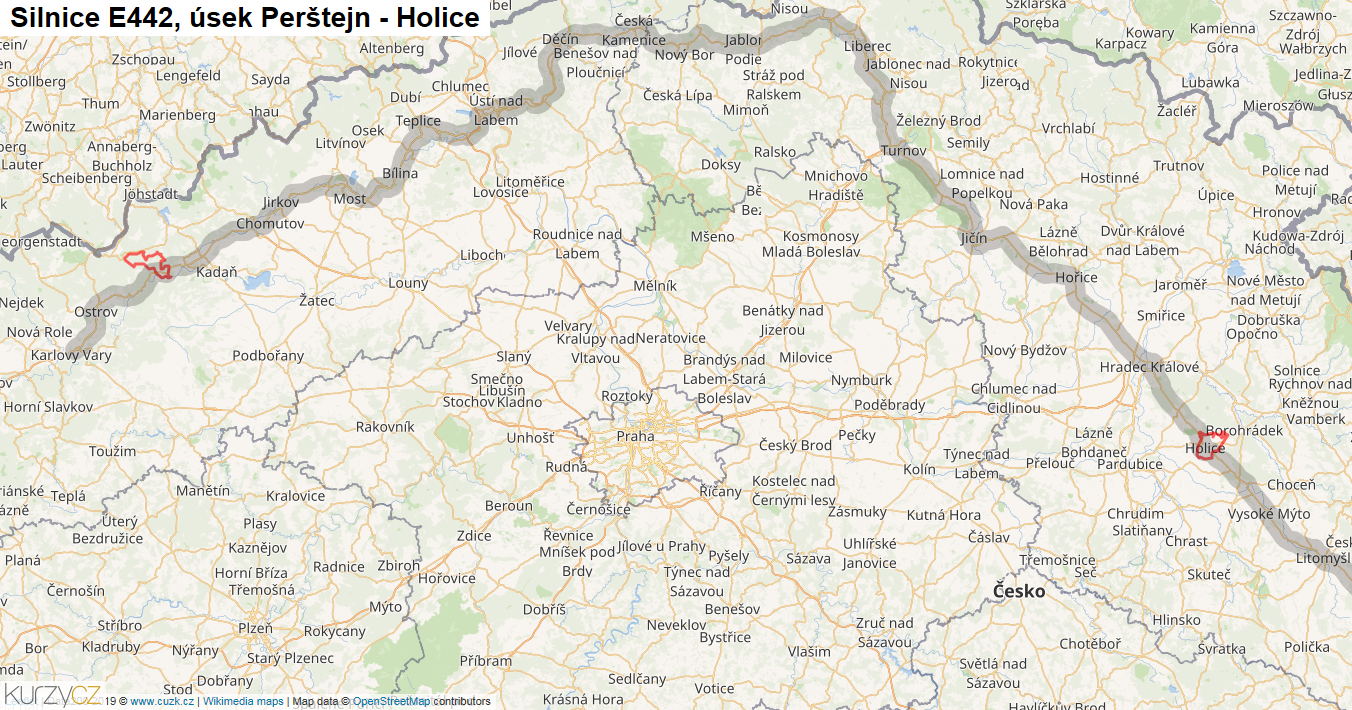 Úsek Perštejn - Holice, Silnice E442 - Mapa