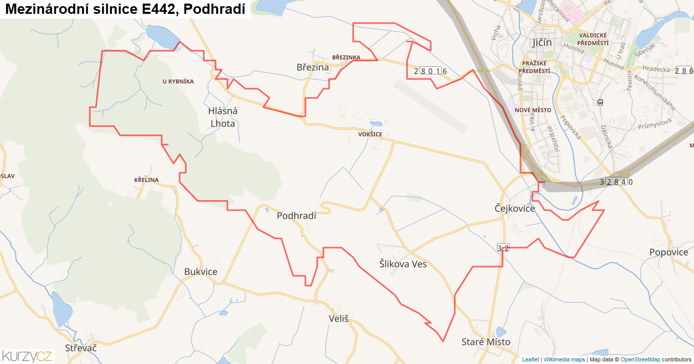 Podhradí, Silnice E442 - Mapa