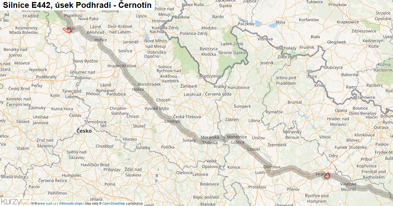 Úsek Podhradí - Černotín, Silnice E442 - Mapa