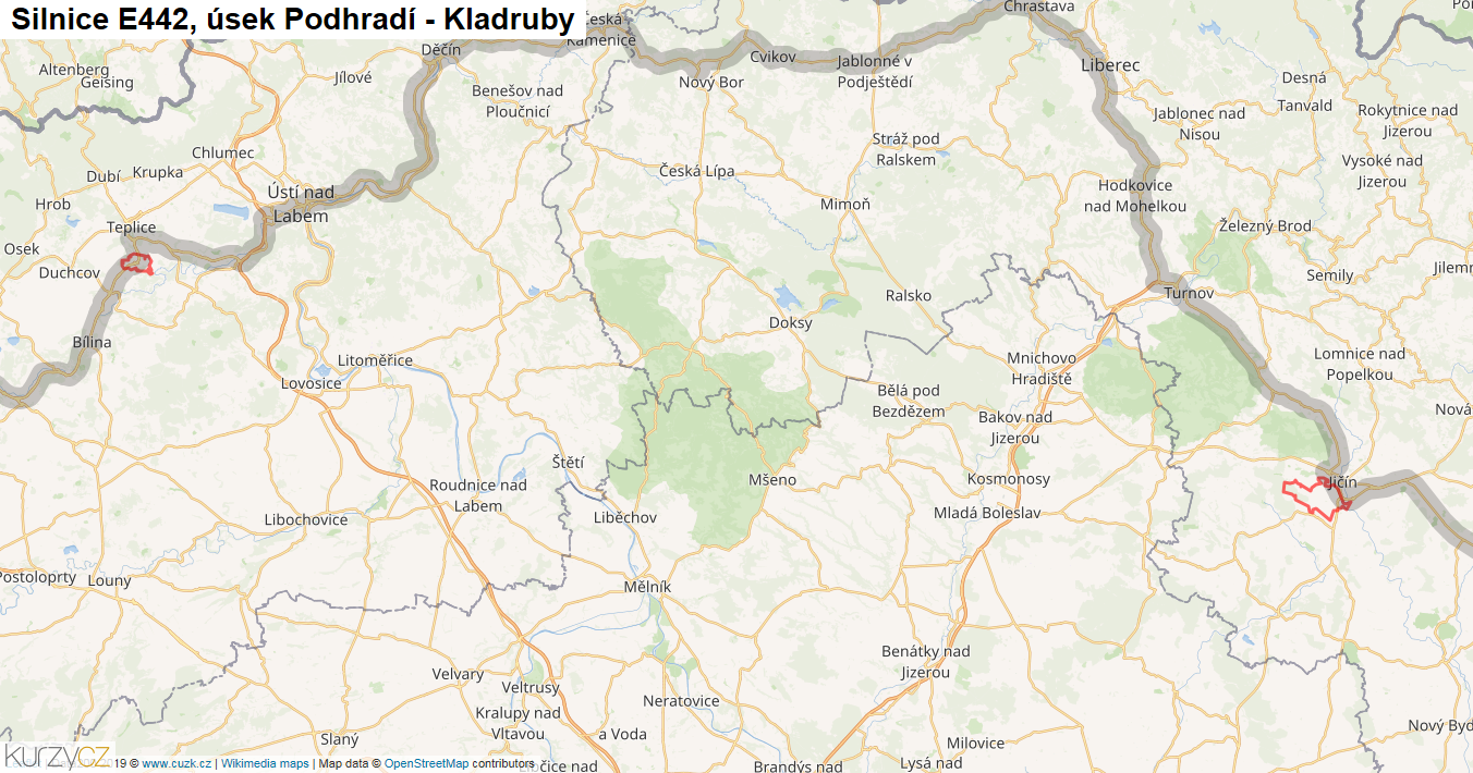 Úsek Podhradí - Kladruby, Silnice E442 - Mapa