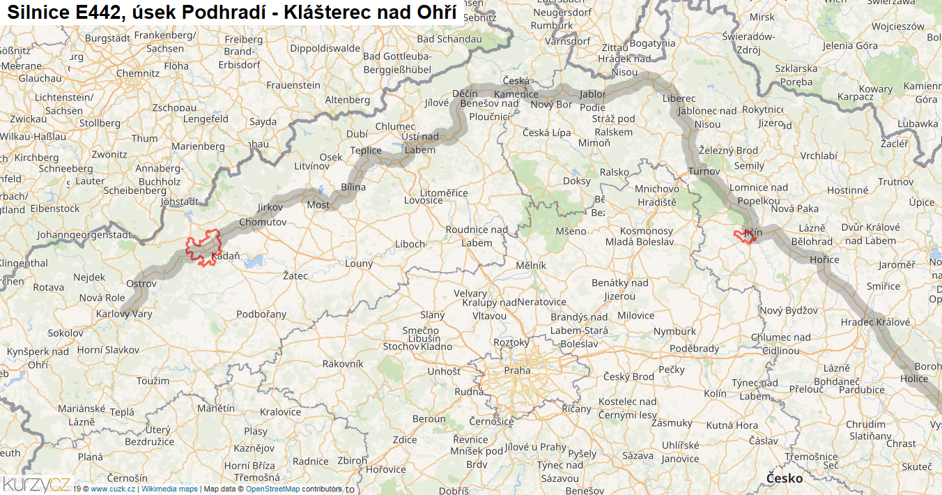 Úsek Podhradí - Klášterec nad Ohří, Silnice E442 - Mapa