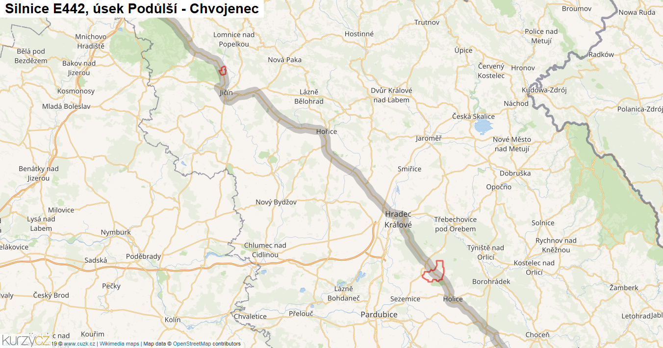Úsek Podůlší - Chvojenec, Silnice E442 - Mapa