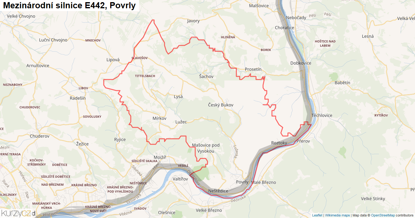 Povrly, Silnice E442 - Mapa
