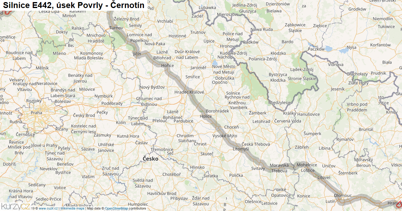 Úsek Povrly - Černotín, Silnice E442 - Mapa