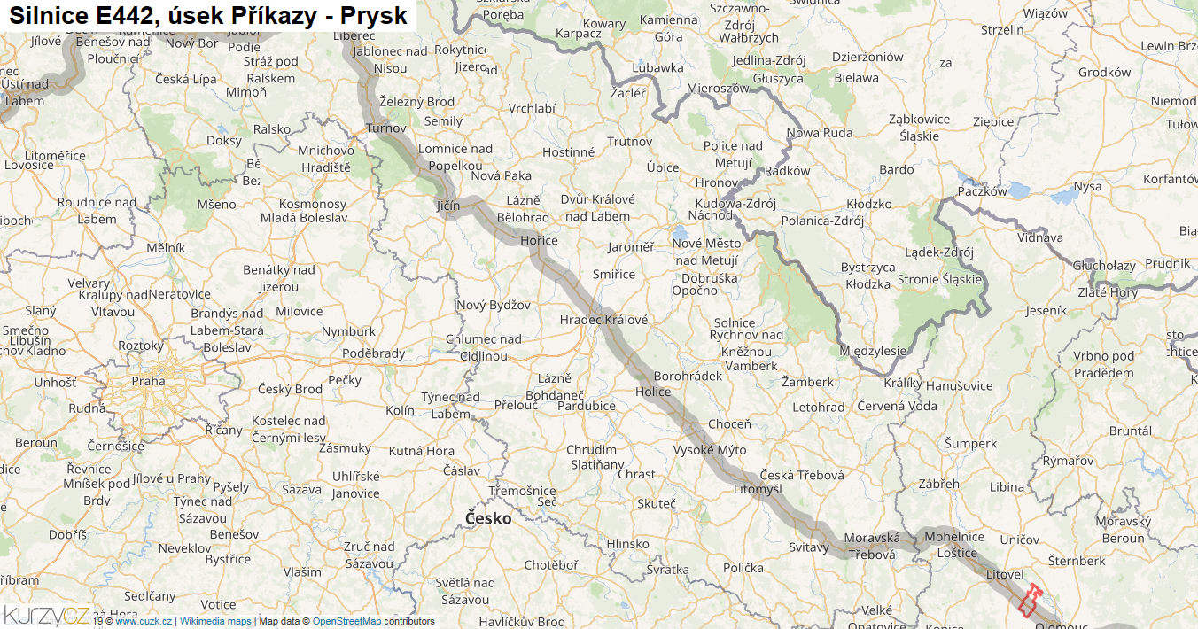 Úsek Příkazy - Prysk, Silnice E442 - Mapa