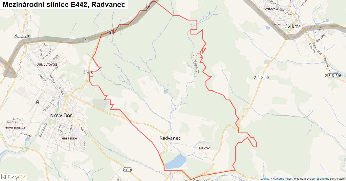 Radvanec, Silnice E442 - Mapa