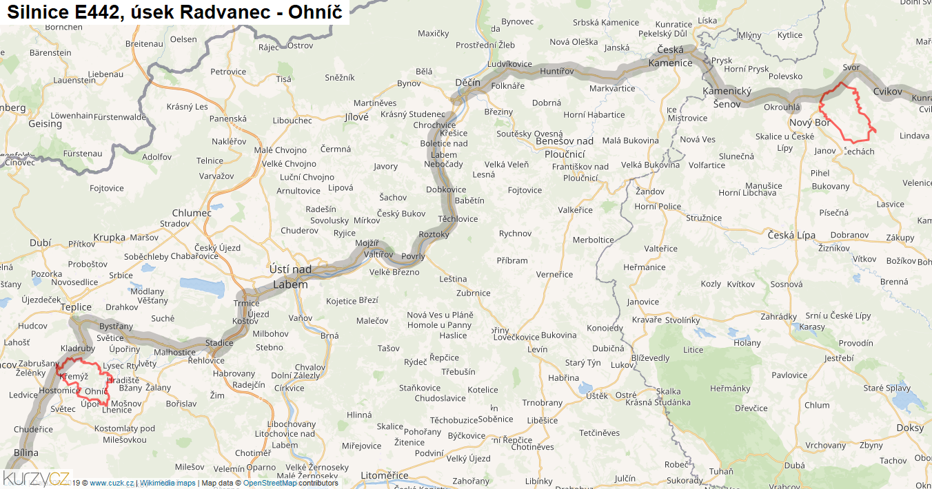 Úsek Radvanec - Ohníč, Silnice E442 - Mapa