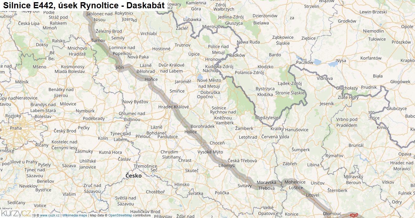 Úsek Rynoltice - Daskabát, Silnice E442 - Mapa