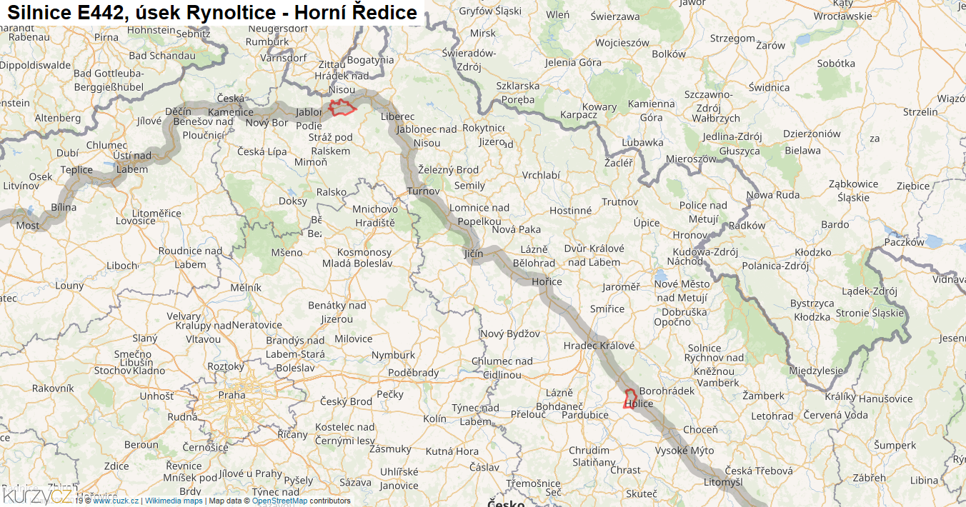 Úsek Rynoltice - Horní Ředice, Silnice E442 - Mapa