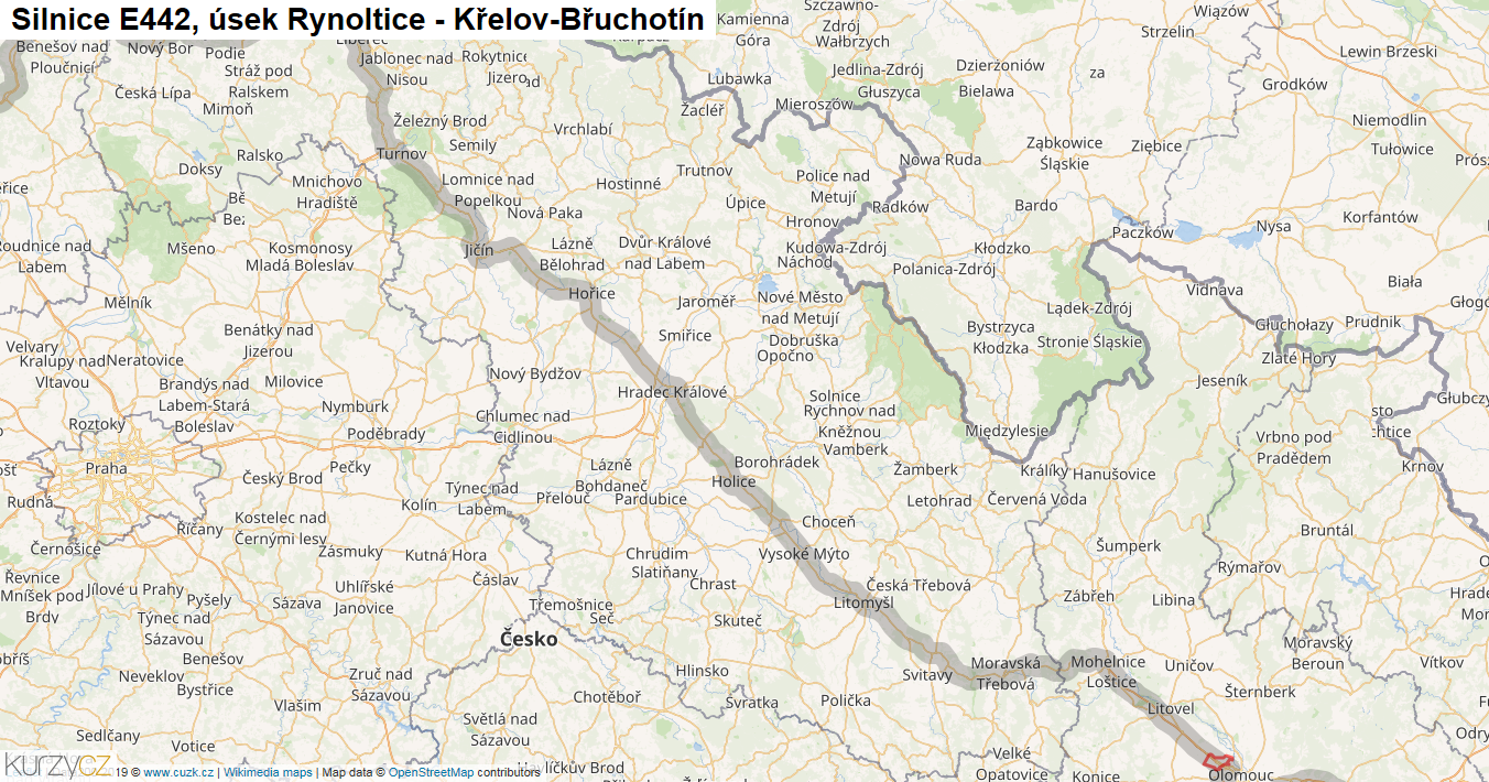 Úsek Rynoltice - Křelov-Břuchotín, Silnice E442 - Mapa