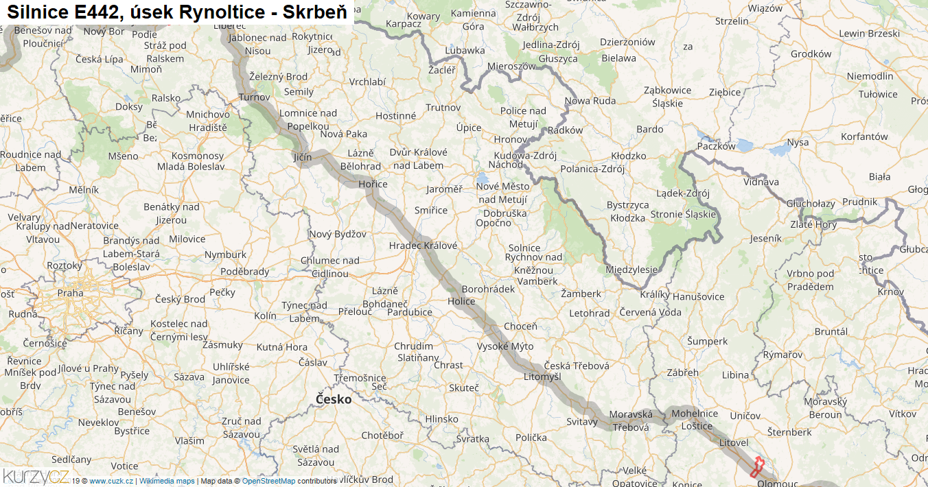 Úsek Rynoltice - Skrbeň, Silnice E442 - Mapa