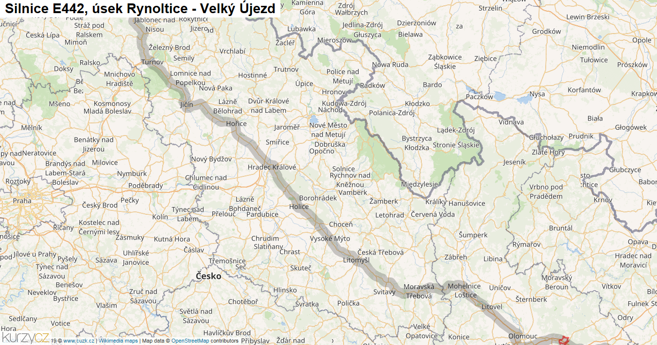 Úsek Rynoltice - Velký Újezd, Silnice E442 - Mapa