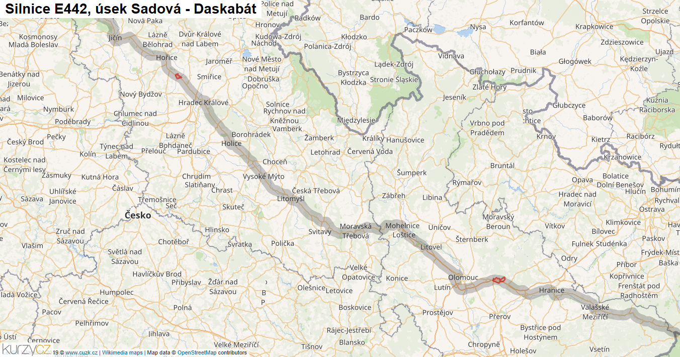 Úsek Sadová - Daskabát, Silnice E442 - Mapa