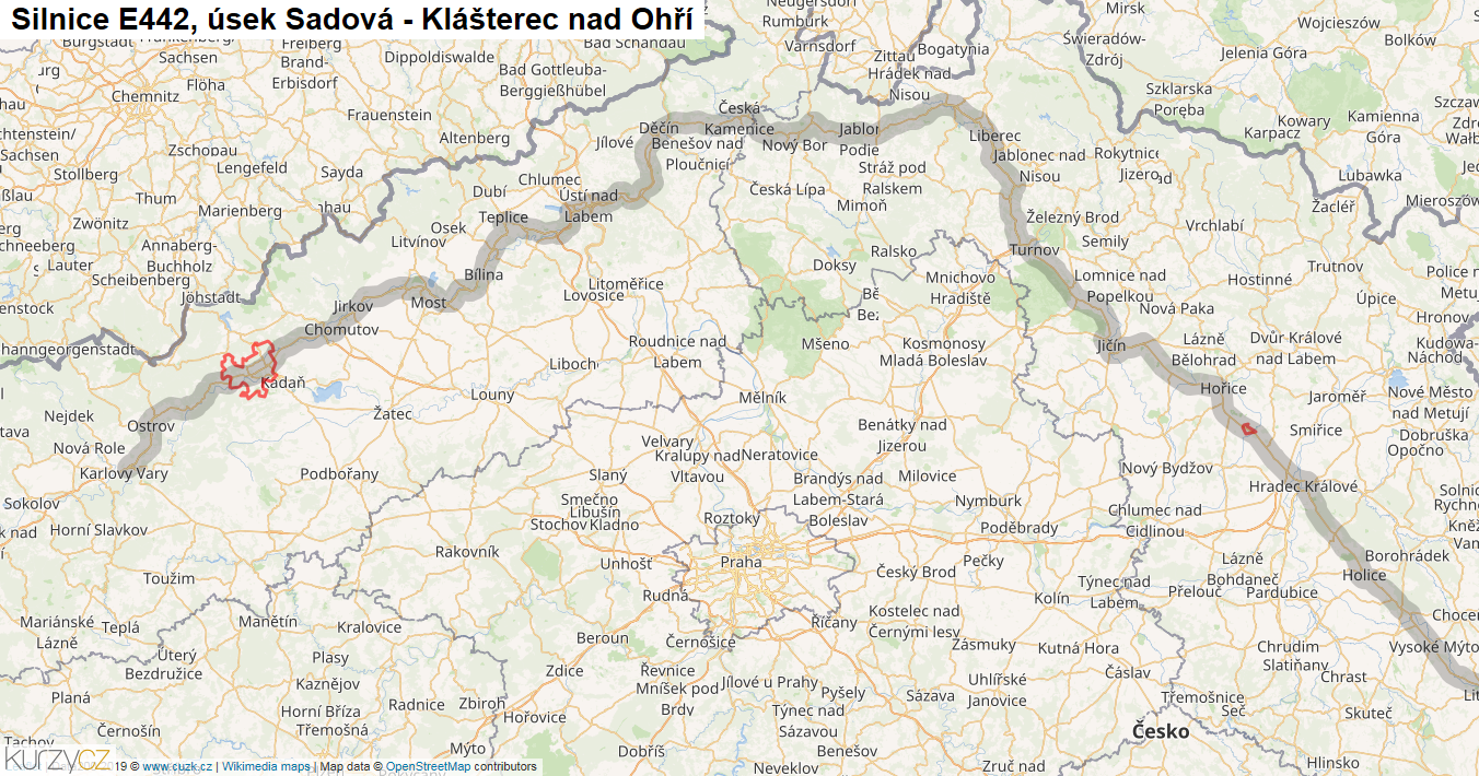 Úsek Sadová - Klášterec nad Ohří, Silnice E442 - Mapa