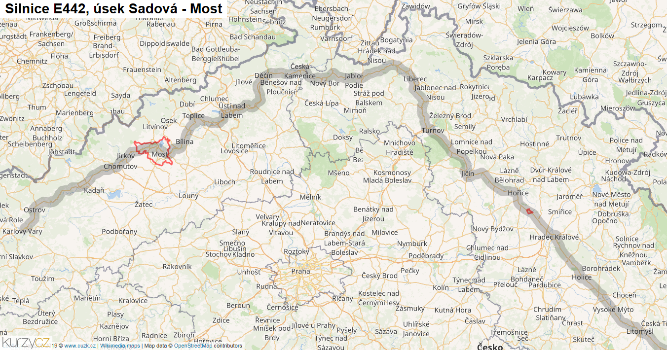 Úsek Sadová - Most, Silnice E442 - Mapa