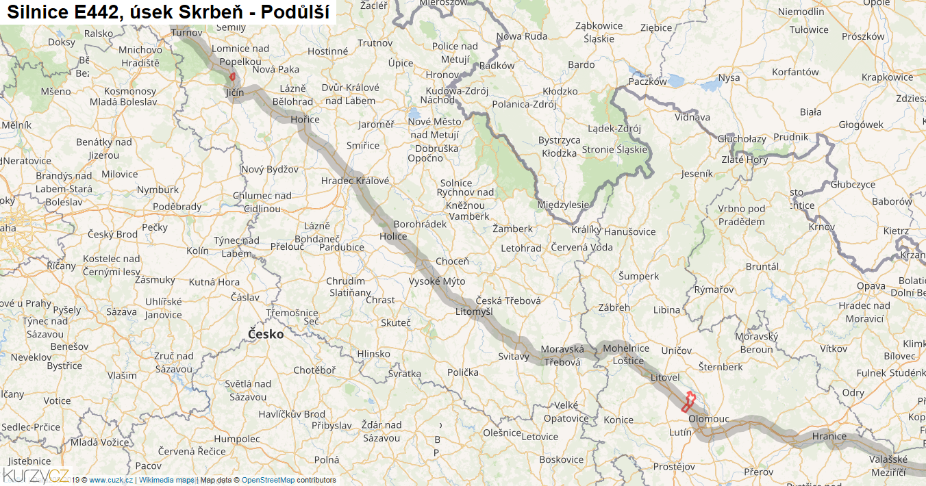 Úsek Skrbeň - Podůlší, Silnice E442 - Mapa