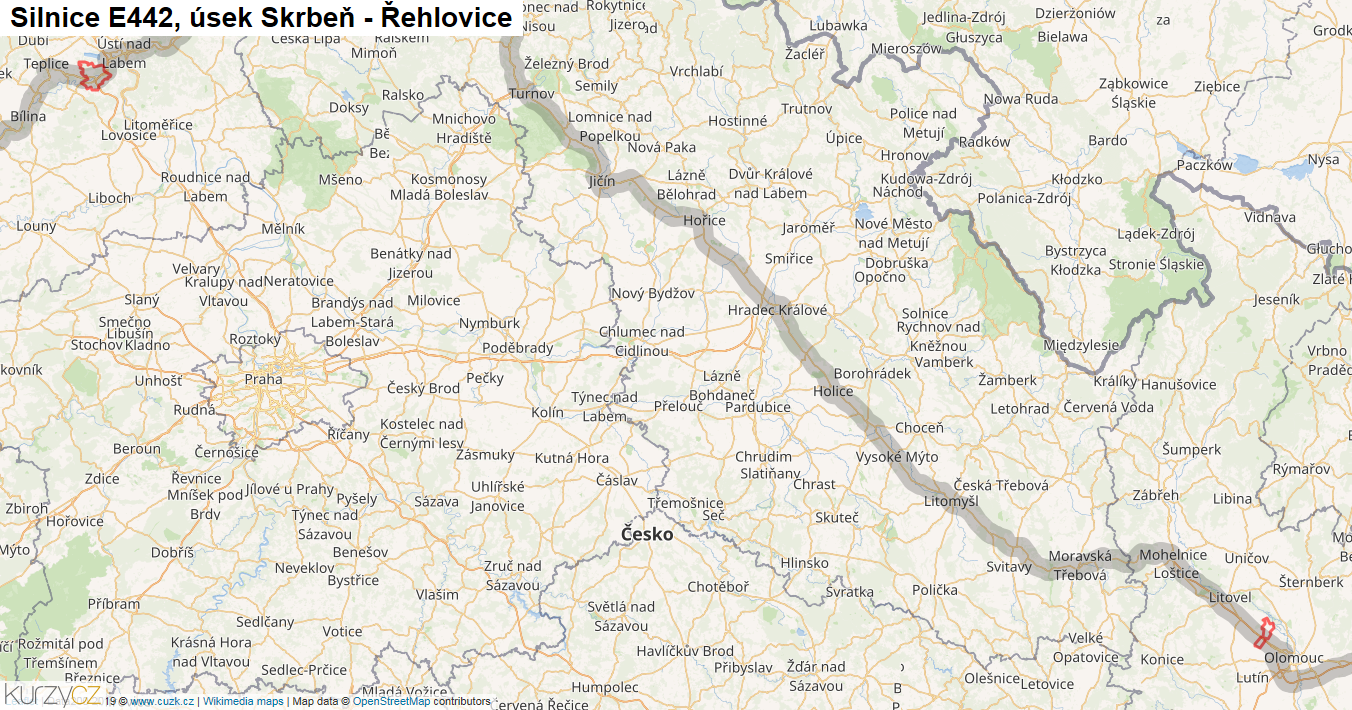 Úsek Skrbeň - Řehlovice, Silnice E442 - Mapa
