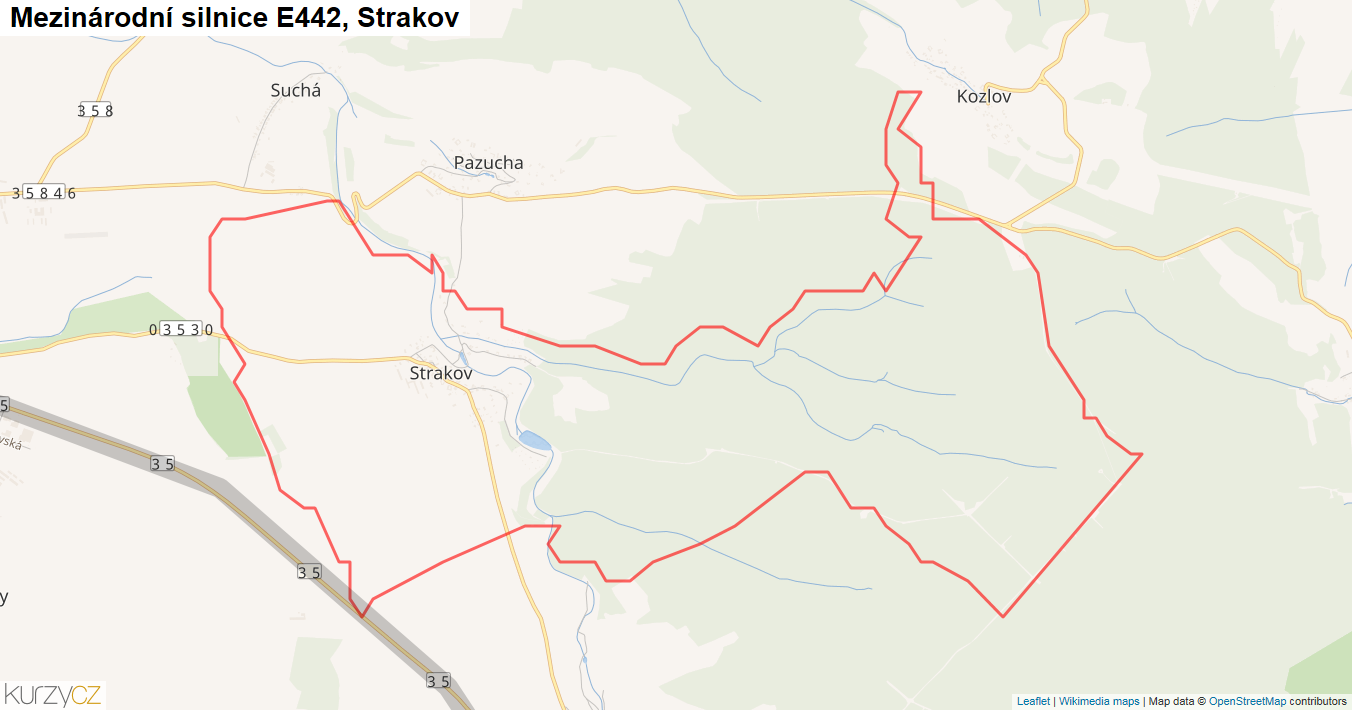 Strakov, Silnice E442 - Mapa