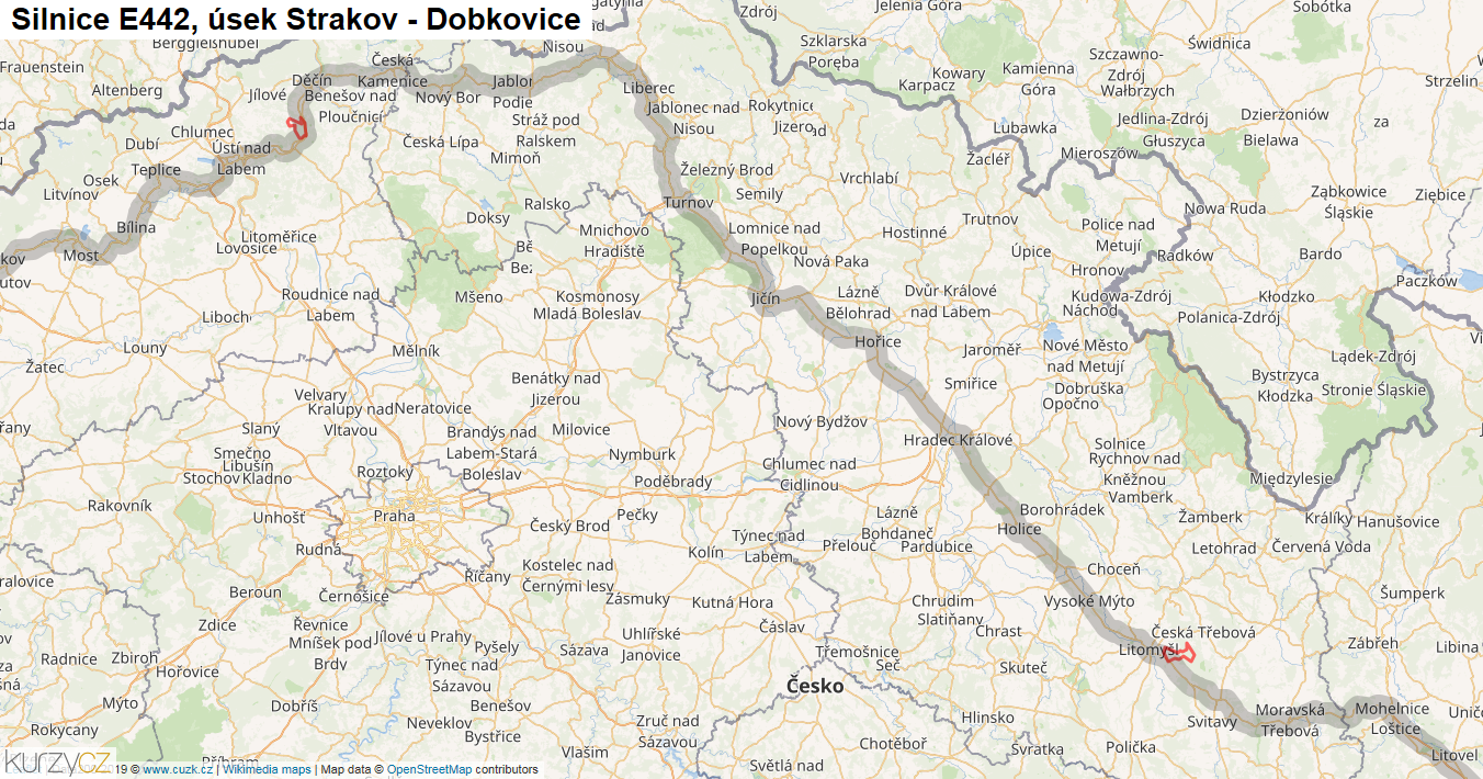 Úsek Strakov - Dobkovice, Silnice E442 - Mapa