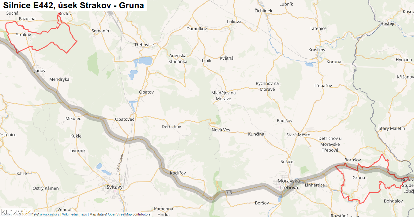 Úsek Strakov - Gruna, Silnice E442 - Mapa