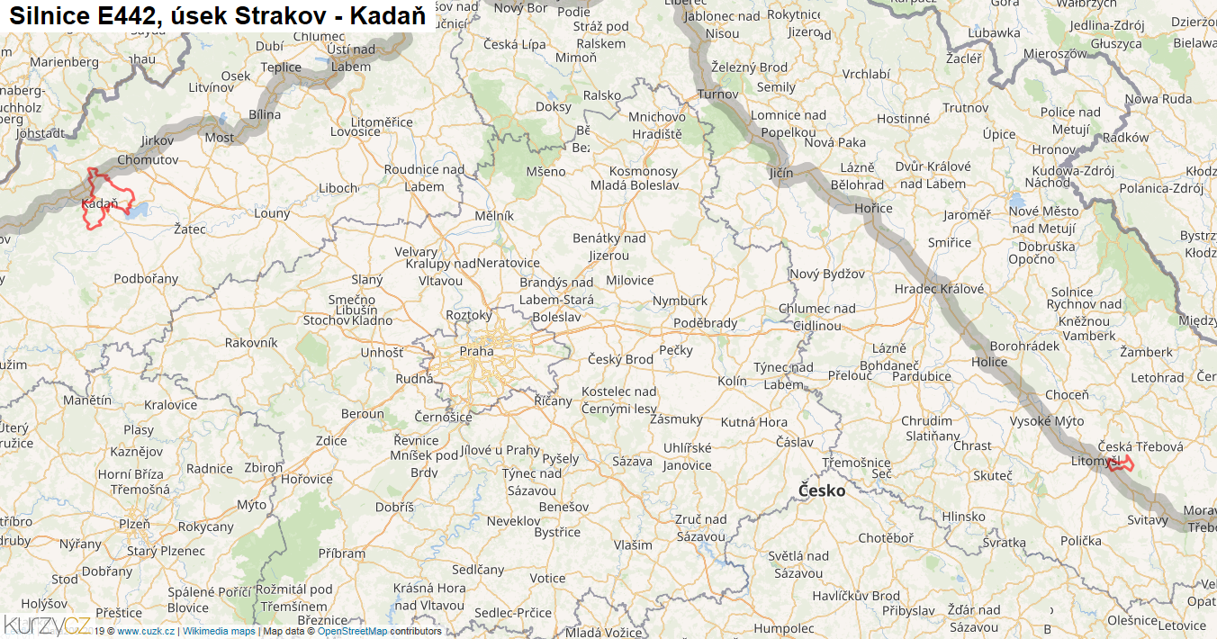 Úsek Strakov - Kadaň, Silnice E442 - Mapa