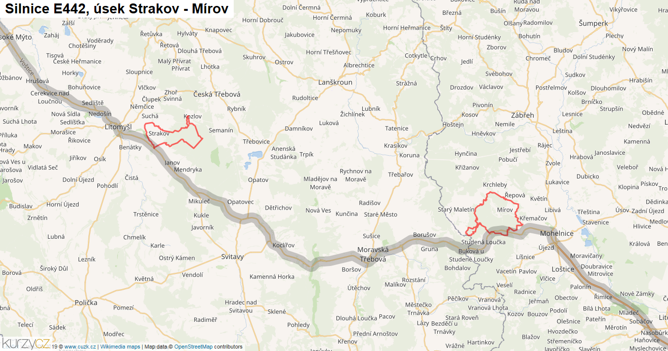 Úsek Strakov - Mírov, Silnice E442 - Mapa