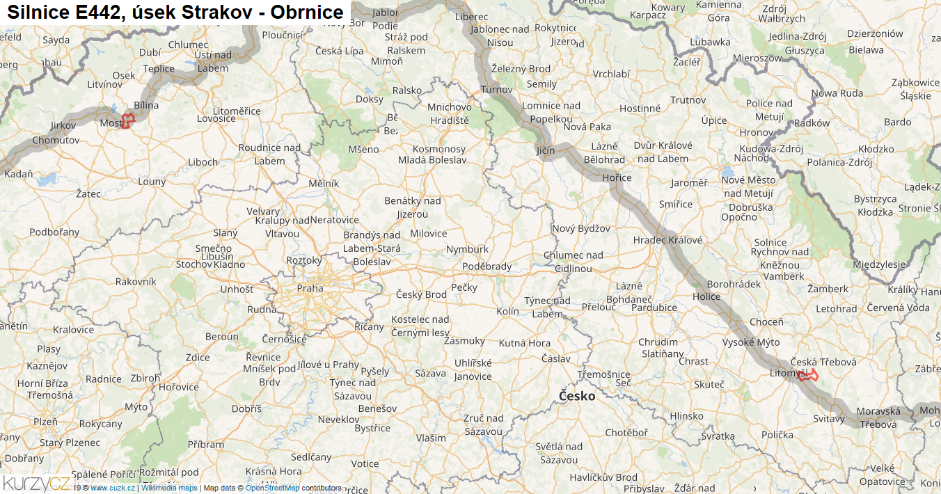 Úsek Strakov - Obrnice, Silnice E442 - Mapa