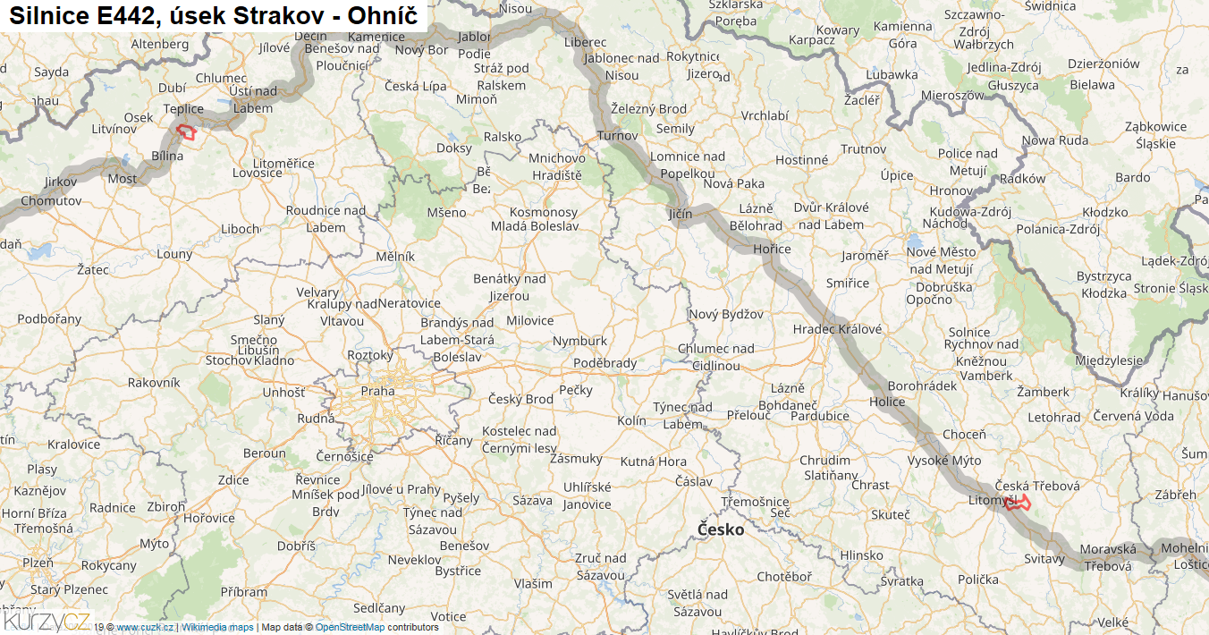 Úsek Strakov - Ohníč, Silnice E442 - Mapa