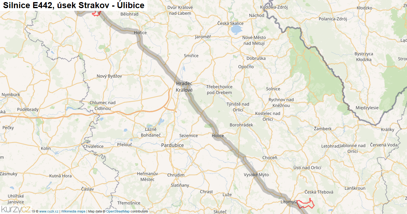 Úsek Strakov - Úlibice, Silnice E442 - Mapa