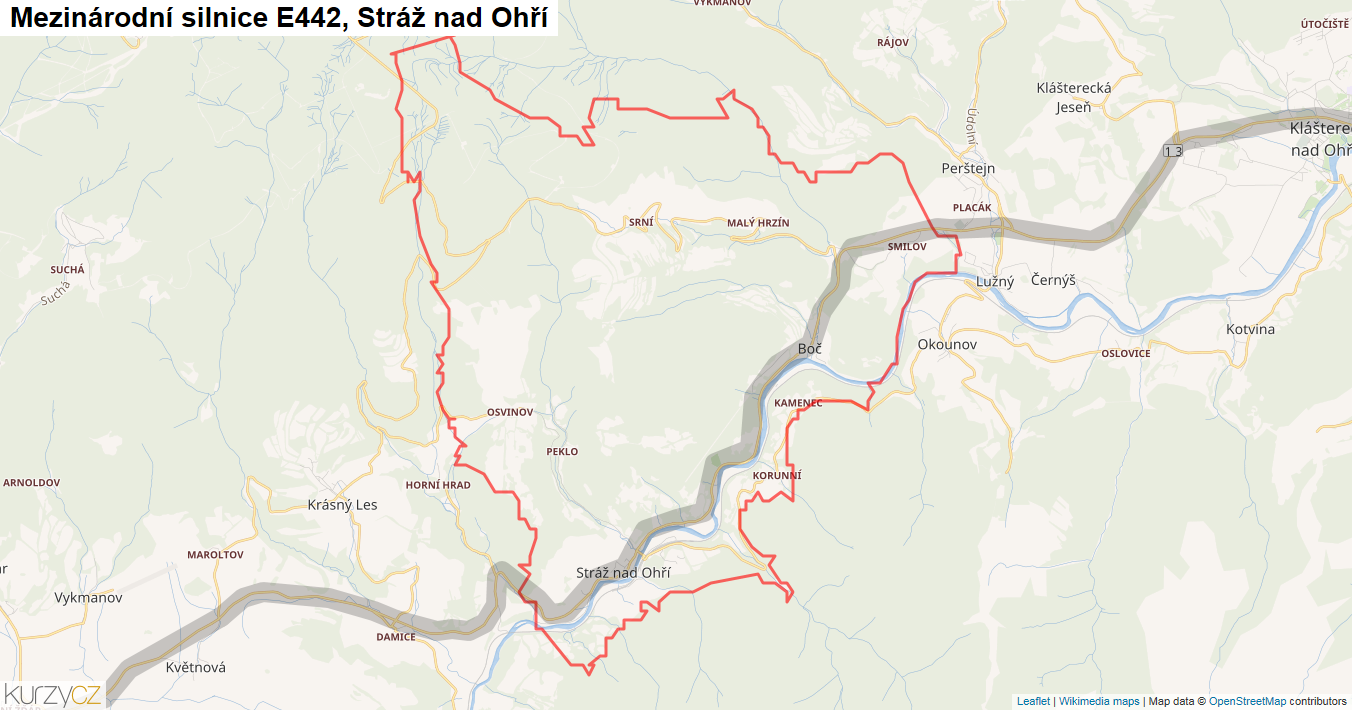 Stráž nad Ohří, Silnice E442 - Mapa