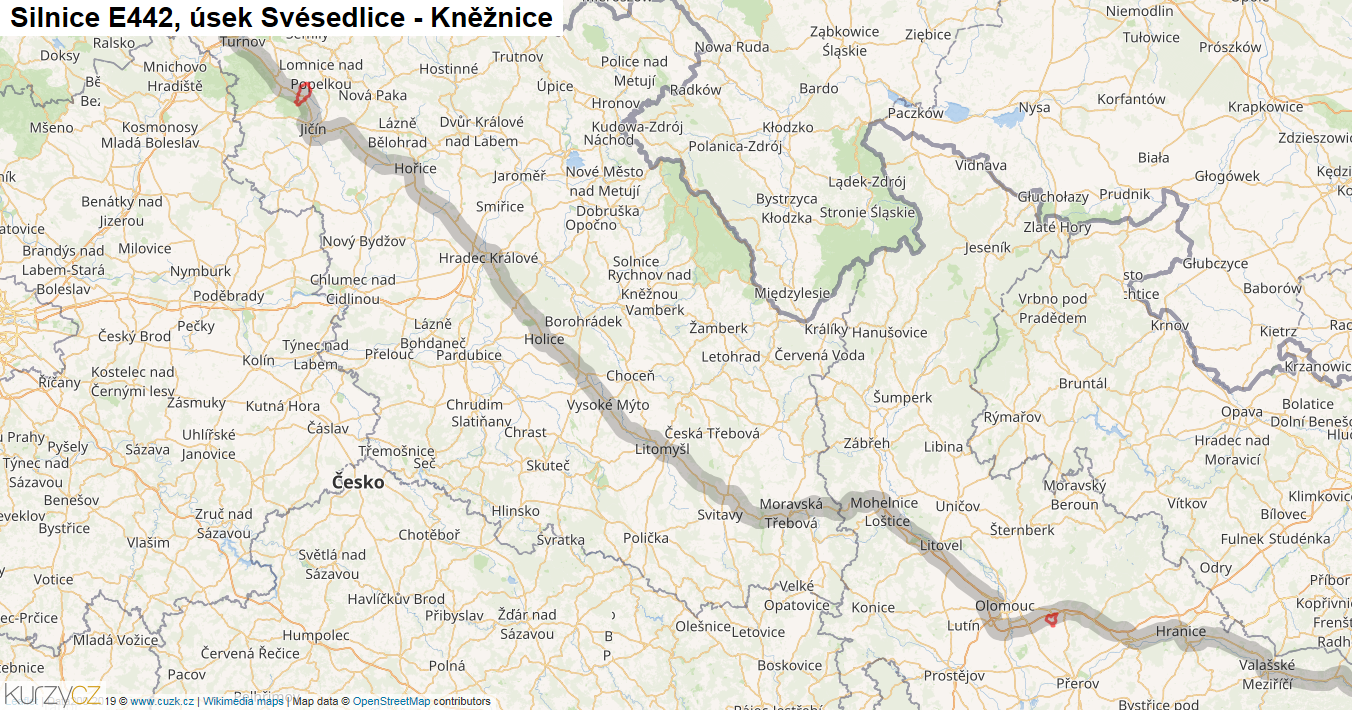 Úsek Svésedlice - Kněžnice, Silnice E442 - Mapa
