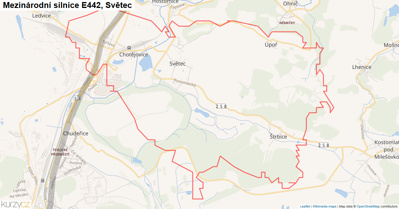 Světec, Silnice E442 - Mapa