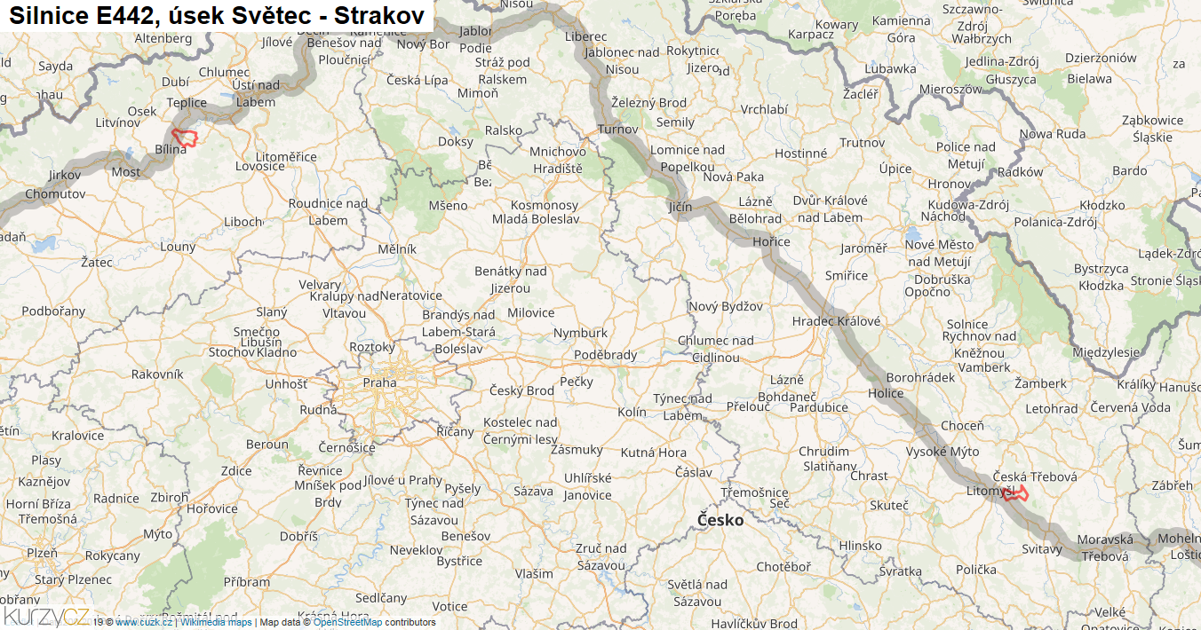 Úsek Světec - Strakov, Silnice E442 - Mapa