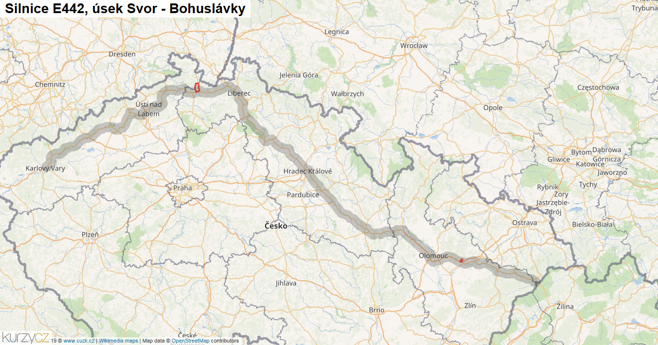 Úsek Svor - Bohuslávky, Silnice E442 - Mapa