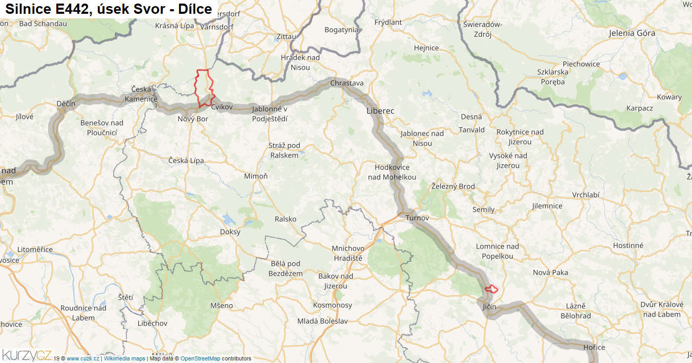 Úsek Svor - Dílce, Silnice E442 - Mapa