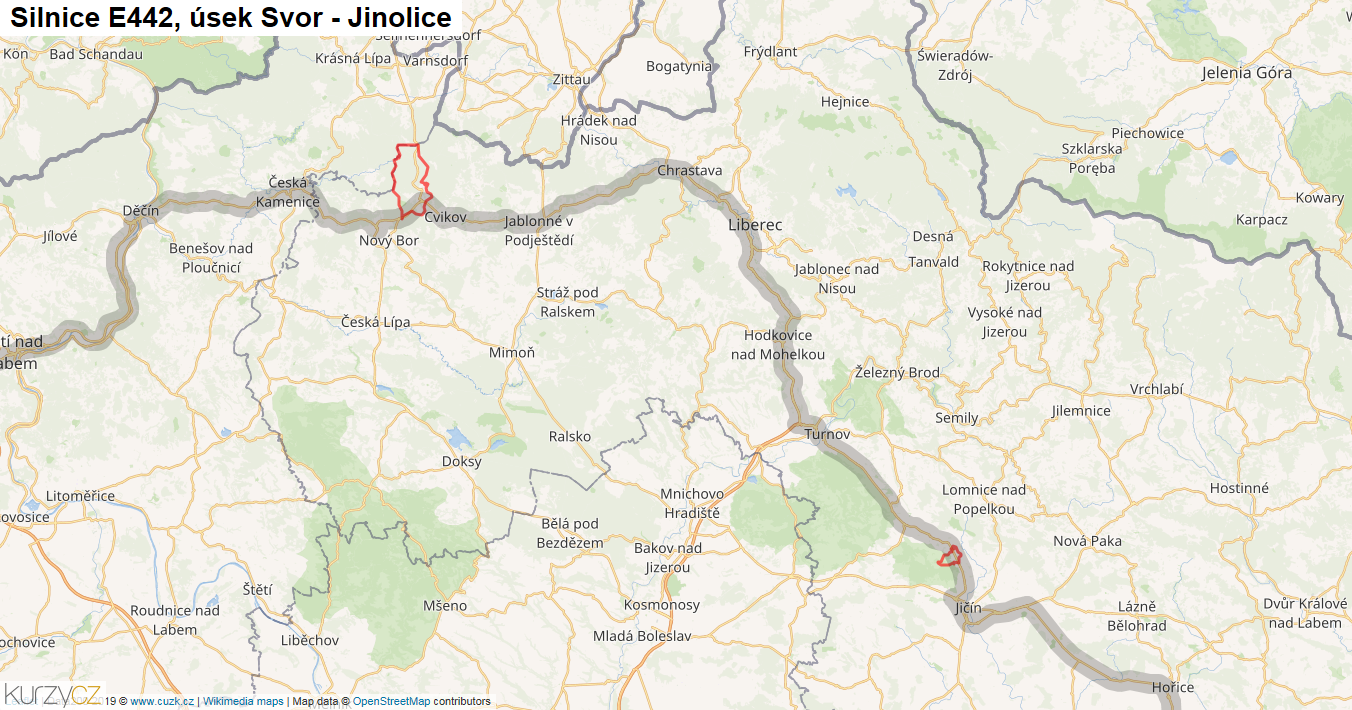 Úsek Svor - Jinolice, Silnice E442 - Mapa