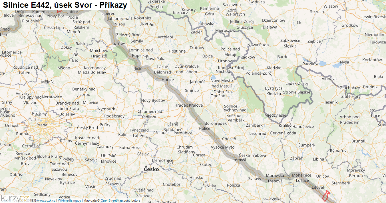 Úsek Svor - Příkazy, Silnice E442 - Mapa
