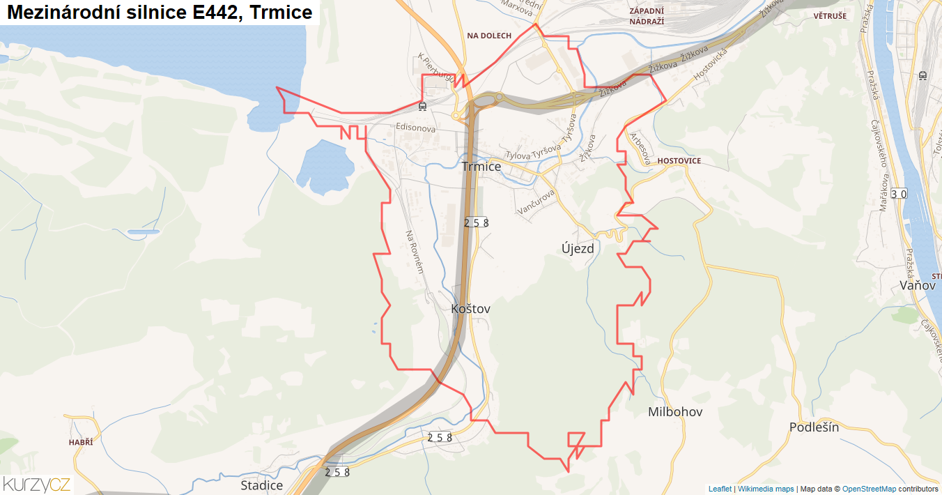 Trmice, Silnice E442 - Mapa