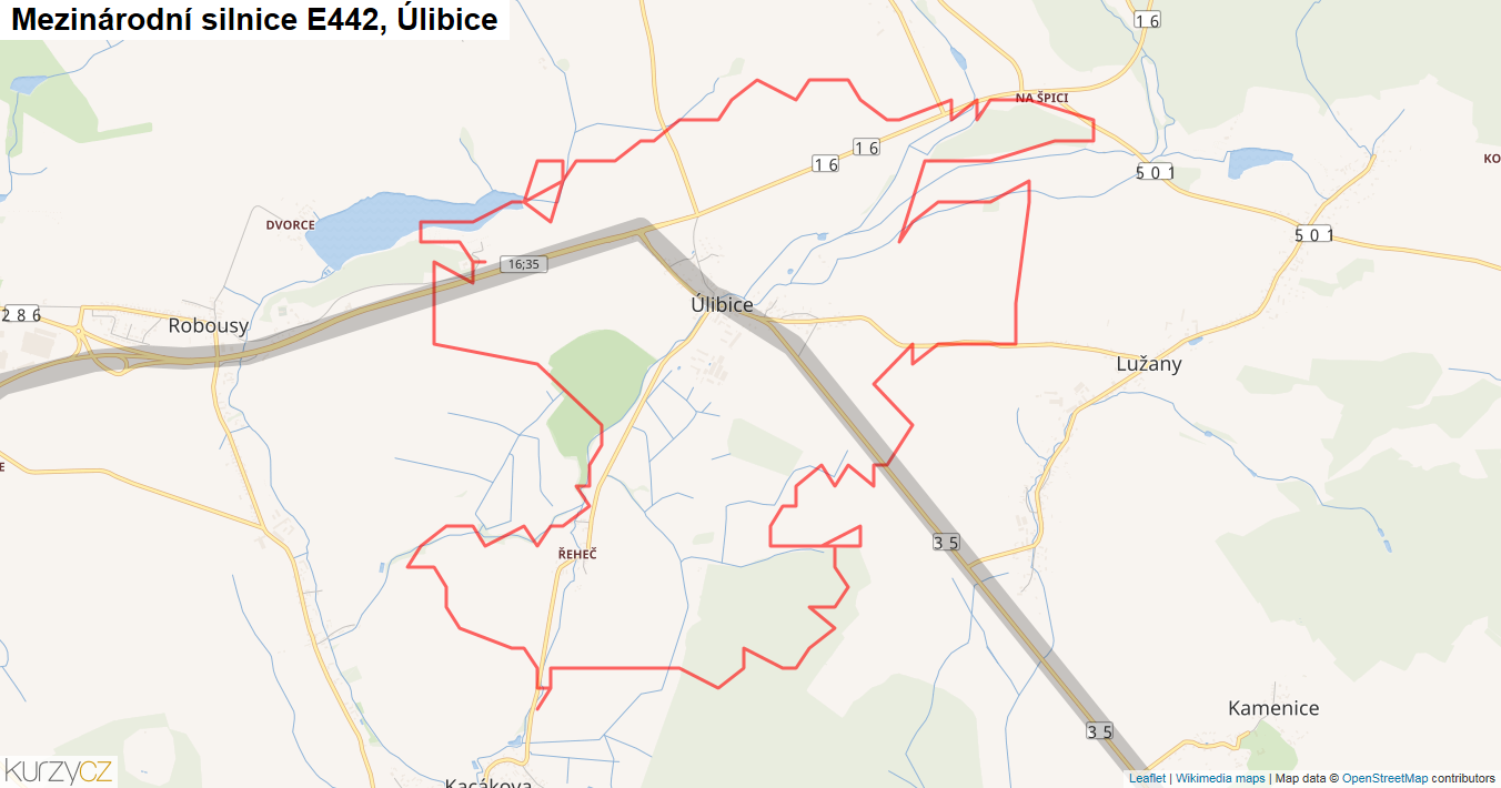 Úlibice, Silnice E442 - Mapa