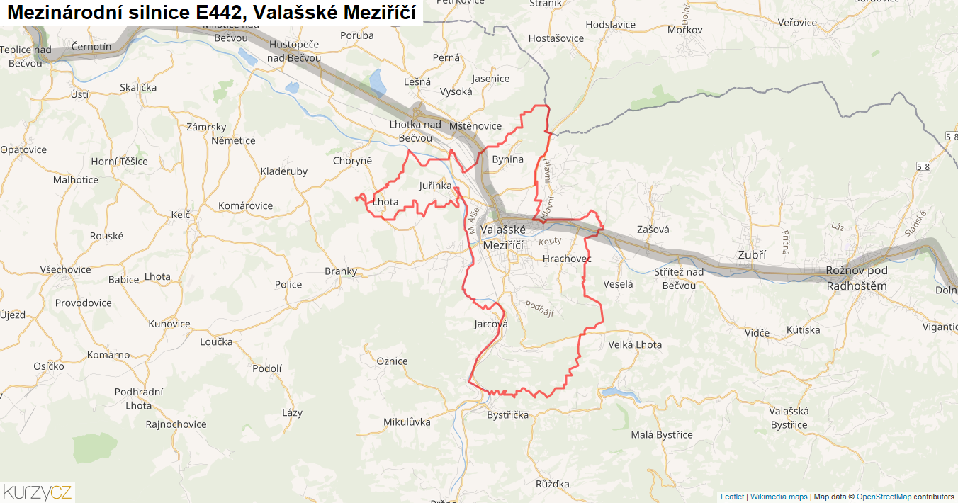 Valašské Meziříčí, Silnice E442 - Mapa