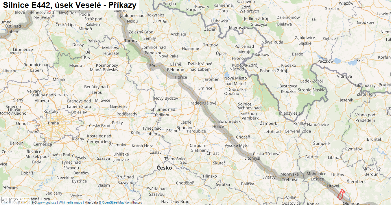 Úsek Veselé - Příkazy, Silnice E442 - Mapa