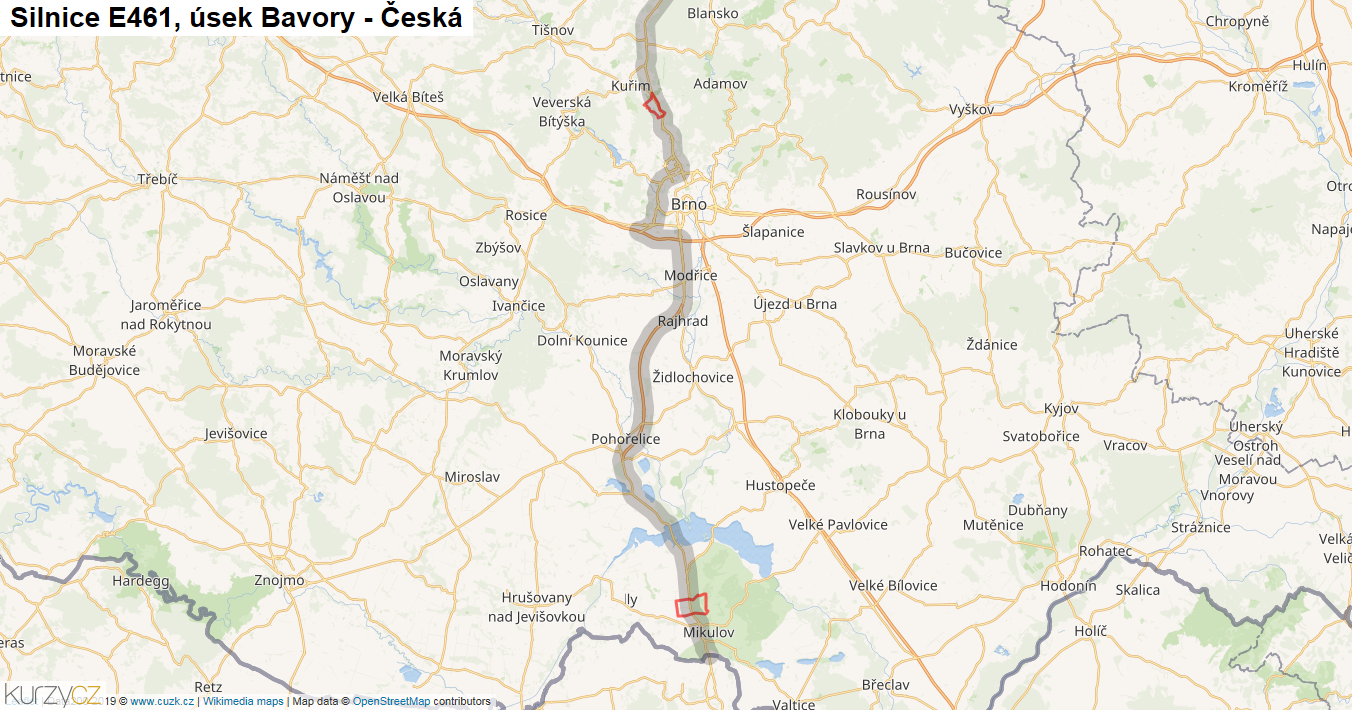 Úsek Bavory - Česká, Silnice E461 - Mapa