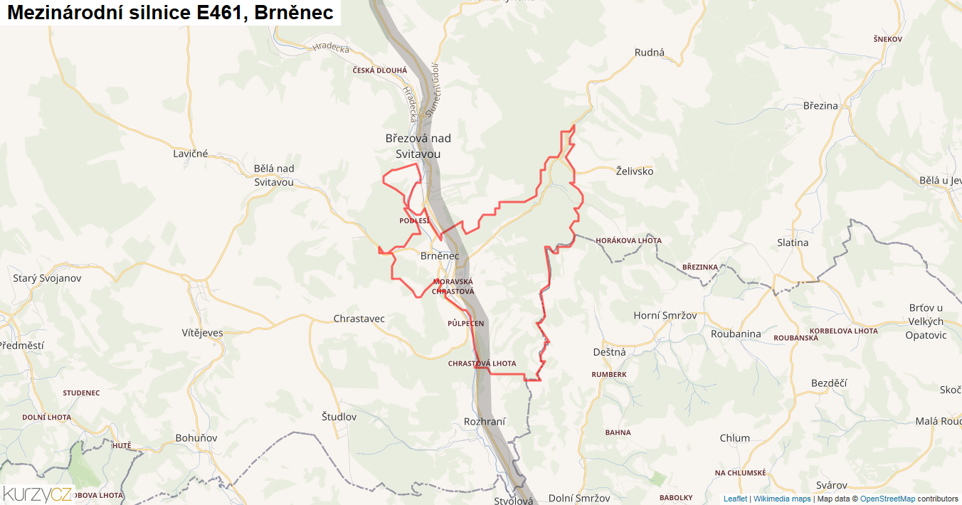 Brněnec, Silnice E461 - Mapa